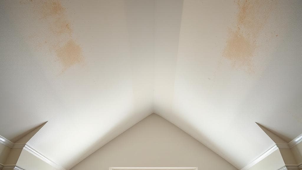 Columbus cathedral ceiling pre-foam, ice dam staining visible